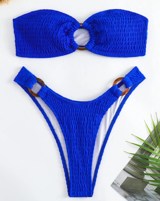 Ring Link Bandeau Bikini Swimwear Solid Beachwear