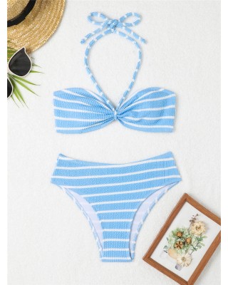 Halter String Stripe Bikini Set Padded Swimsuit