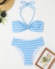 Halter String Stripe Bikini Set Padded Swimsuit