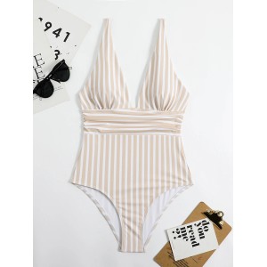 Striped One Piece Swimsuit Vintage Swimwear V-neck