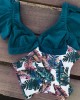 Floral Ruffled Hem Flora V-neck High-waisted Swimsuit