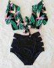 Floral Ruffled Hem Flora V-neck High-waisted Swimsuit