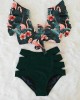 Floral Ruffled Hem Flora V-neck High-waisted Swimsuit