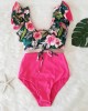 Floral Ruffled Hem Flora V-neck High-waisted Swimsuit