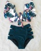 Floral Ruffled Hem Flora V-neck High-waisted Swimsuit