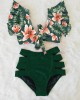 Floral Ruffled Hem Flora V-neck High-waisted Swimsuit