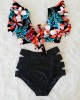 Floral Ruffled Hem Flora V-neck High-waisted Swimsuit