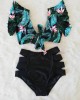 Floral Ruffled Hem Flora V-neck High-waisted Swimsuit