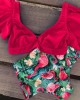 Floral Ruffled Hem Flora V-neck High-waisted Swimsuit