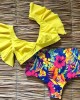 Floral Ruffled Hem Flora V-neck High-waisted Swimsuit