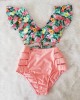 Floral Ruffled Hem Flora V-neck High-waisted Swimsuit