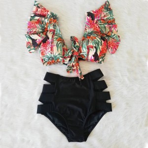 High Waist Bikini Ruffle Swimwear Women Print Bathing Suits Floral