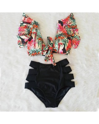 High Waist Bikini Ruffle Swimwear Women Print Bathing Suits Floral