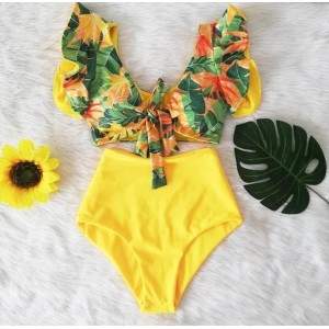 High Waist Bikini Ruffle Swimwear Women Print Bathing Suits Floral