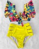 High Waist Bikini Ruffle Swimwear Women Print Bathing Suits Floral