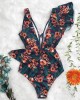 Print Swimwear Deep V-neck Ruffle Swimsuit Push Up One Piece