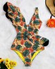 Print Swimwear Deep V-neck Ruffle Swimsuit Push Up One Piece