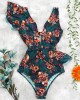 Print Swimwear Deep V-neck Ruffle Swimsuit Push Up One Piece