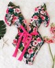 Print Swimwear Deep V-neck Ruffle Swimsuit Push Up One Piece