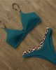 Solid And Leopard Push Up Padded Thong Swimsuit