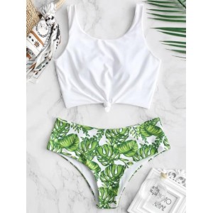 Tankini Tropical Leaf Knotted Bikini Set