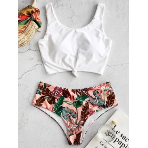 Tankini Tropical Leaf Knotted Bikini Set