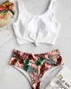 Tankini Tropical Leaf Knotted Bikini Set