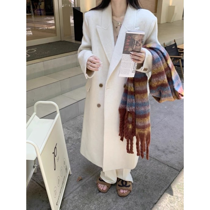 Feeling loose and elegant, shoulder length suit, retro wool coat, niche French medium length women's coat Feeling loose and elegant, shoulder length suit, retro wool coat, niche French medium length women's coat