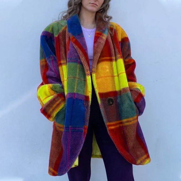 2025 Women's Long sleeved Polo Collar Colored Coat Printed Woolen Long Coat 2025 Women's Long sleeved Polo Collar Colored Coat Printed Woolen Long Coat