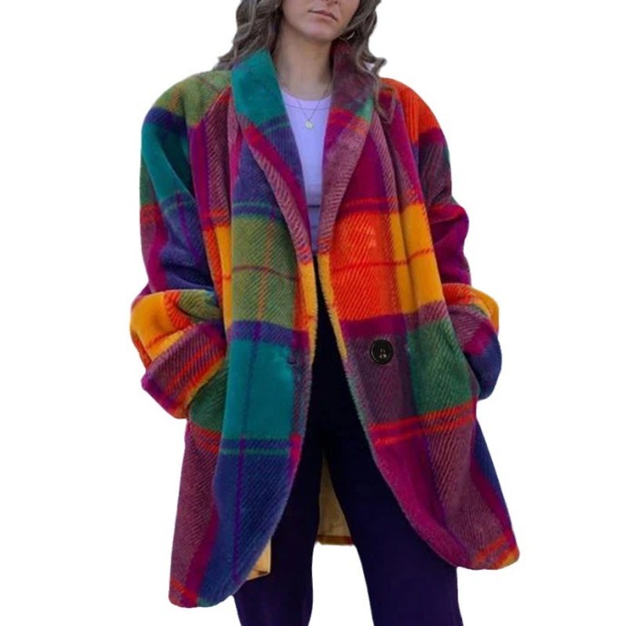 2025 Women's Long sleeved Polo Collar Colored Coat Printed Woolen Long Coat 2025 Women's Long sleeved Polo Collar Colored Coat Printed Woolen Long Coat