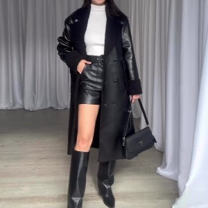 2025 new fashion retro fur stitching knee-length temperament coat woman