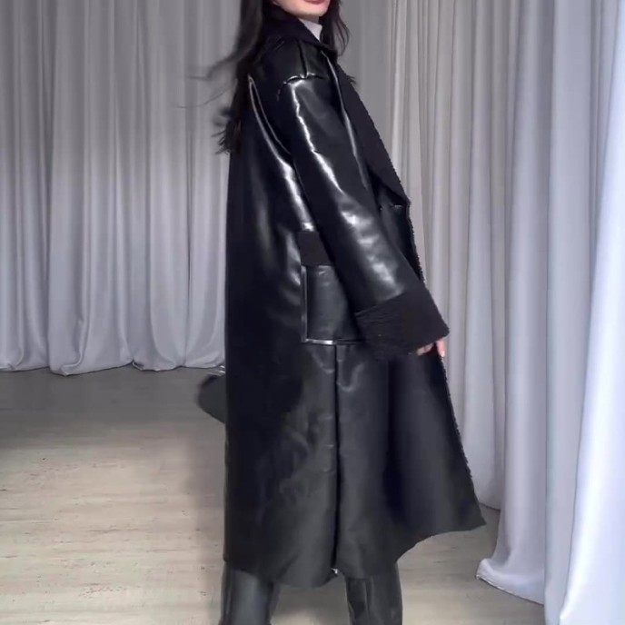 2025 new fashion retro fur stitching knee-length temperament coat woman 2025 new fashion retro fur stitching knee-length temperament coat woman