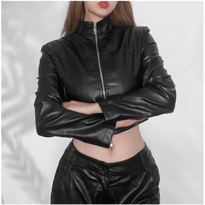 Fashion autumn new women's punk trend street slim stand collar zipper cardigan coat women Fashion autumn new women's punk trend street slim stand collar zipper cardigan coat women