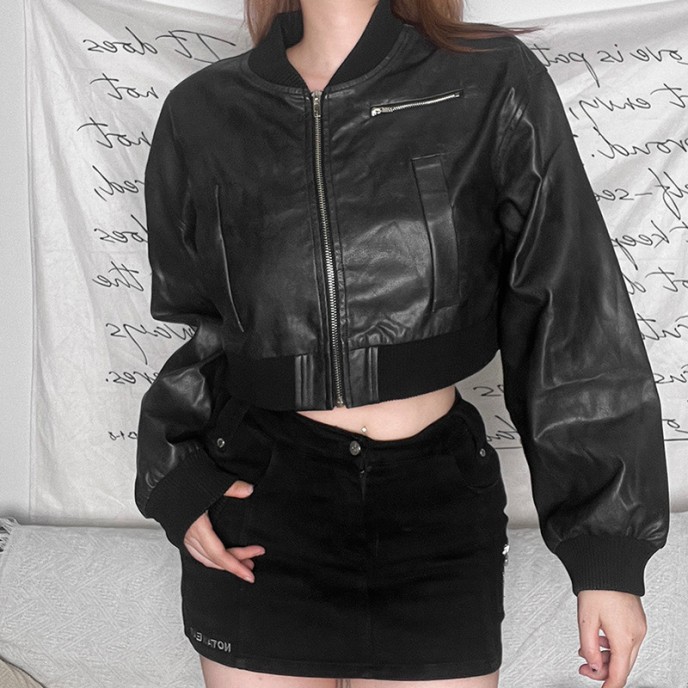 Autumn women's new personality spice girl wind loose Joker zipper cardigan long sleeve short coat woman