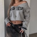Autumn fashion women's new long-sleeved one-shoulder slim zipper cardigan printed sweater Autumn fashion women's new long-sleeved one-shoulder slim zipper cardigan printed sweater