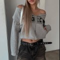 Autumn fashion women's new long-sleeved one-shoulder slim zipper cardigan printed sweater Autumn fashion women's new long-sleeved one-shoulder slim zipper cardigan printed sweater