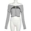 Autumn fashion women's new long-sleeved one-shoulder slim zipper cardigan printed sweater Autumn fashion women's new long-sleeved one-shoulder slim zipper cardigan printed sweater