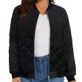 Jacket fashion solid color round neck long sleeve zipper casual commuter jacket women Jacket fashion solid color round neck long sleeve zipper casual commuter jacket women