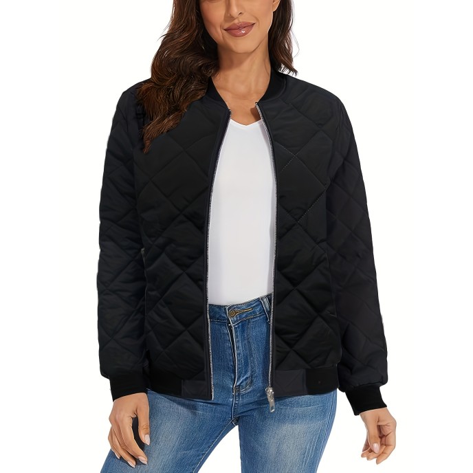 Jacket fashion solid color round neck long sleeve zipper casual commuter jacket women Jacket fashion solid color round neck long sleeve zipper casual commuter jacket women