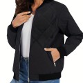 Jacket fashion solid color round neck long sleeve zipper casual commuter jacket women Jacket fashion solid color round neck long sleeve zipper casual commuter jacket women