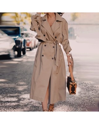 Autumn new loose waist slim British style long trench coat