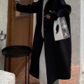 Black woolen coat jacket 2023 autumn/winter new Korean version loose knee length thickened girl's woolen coat jacket Black woolen coat jacket 2023 autumn/winter new Korean version loose knee length thickened girl's woolen coat jacket