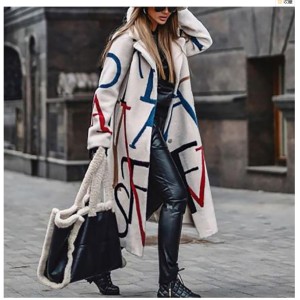 2025 Autumn/Winter New Women's Loose Size Printed Windbreaker Flip Collar Coat Coat for Women