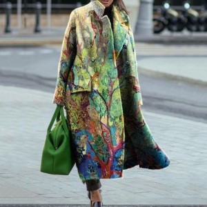 2025 Autumn/Winter New Women's Loose Size Printed Windbreaker Flip Collar Coat Coat for Women