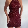 2025 New Fashion Hanging Neck Sexy Crystal Tassel Hip Sequins Dress Midi Evening Gowns 2025 New Fashion Hanging Neck Sexy Crystal Tassel Hip Sequins Dress Midi Evening Gowns