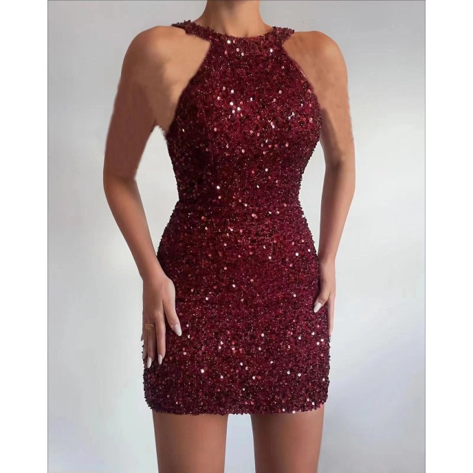 2025 New Fashion Hanging Neck Sexy Crystal Tassel Hip Sequins Dress Midi Evening Gowns 2025 New Fashion Hanging Neck Sexy Crystal Tassel Hip Sequins Dress Midi Evening Gowns