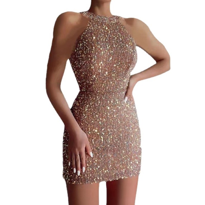 2025 New Fashion Hanging Neck Sexy Crystal Tassel Hip Sequins Dress Midi Evening Gowns 2025 New Fashion Hanging Neck Sexy Crystal Tassel Hip Sequins Dress Midi Evening Gowns