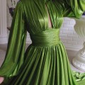 New 2025 spring and summer fashion color waist hanging neck swinging sexy avocado green dress long skirt. New 2025 spring and summer fashion color waist hanging neck swinging sexy avocado green dress long skirt.