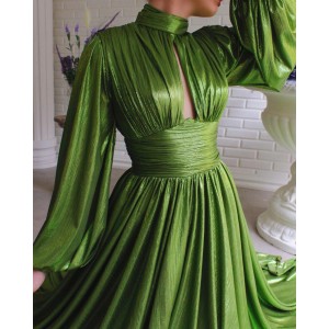 New 2025 spring and summer fashion color waist hanging neck swinging sexy avocado green dress long skirt.