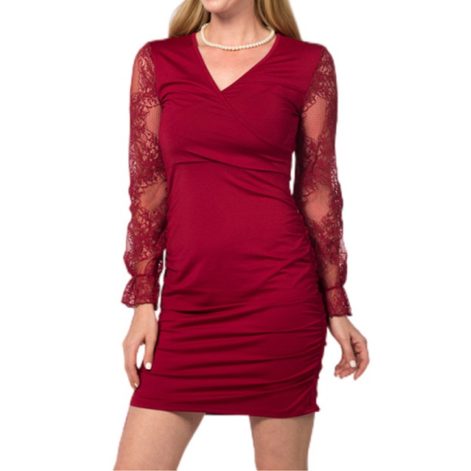 Fashion lace stitching elegant tight-fitting long-sleeved dress Fashion lace stitching elegant tight-fitting long-sleeved dress